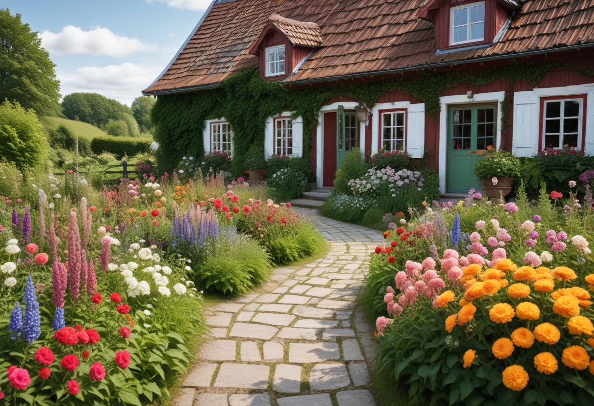 En härlig dag på Eklaholm med blomster och liv illustration